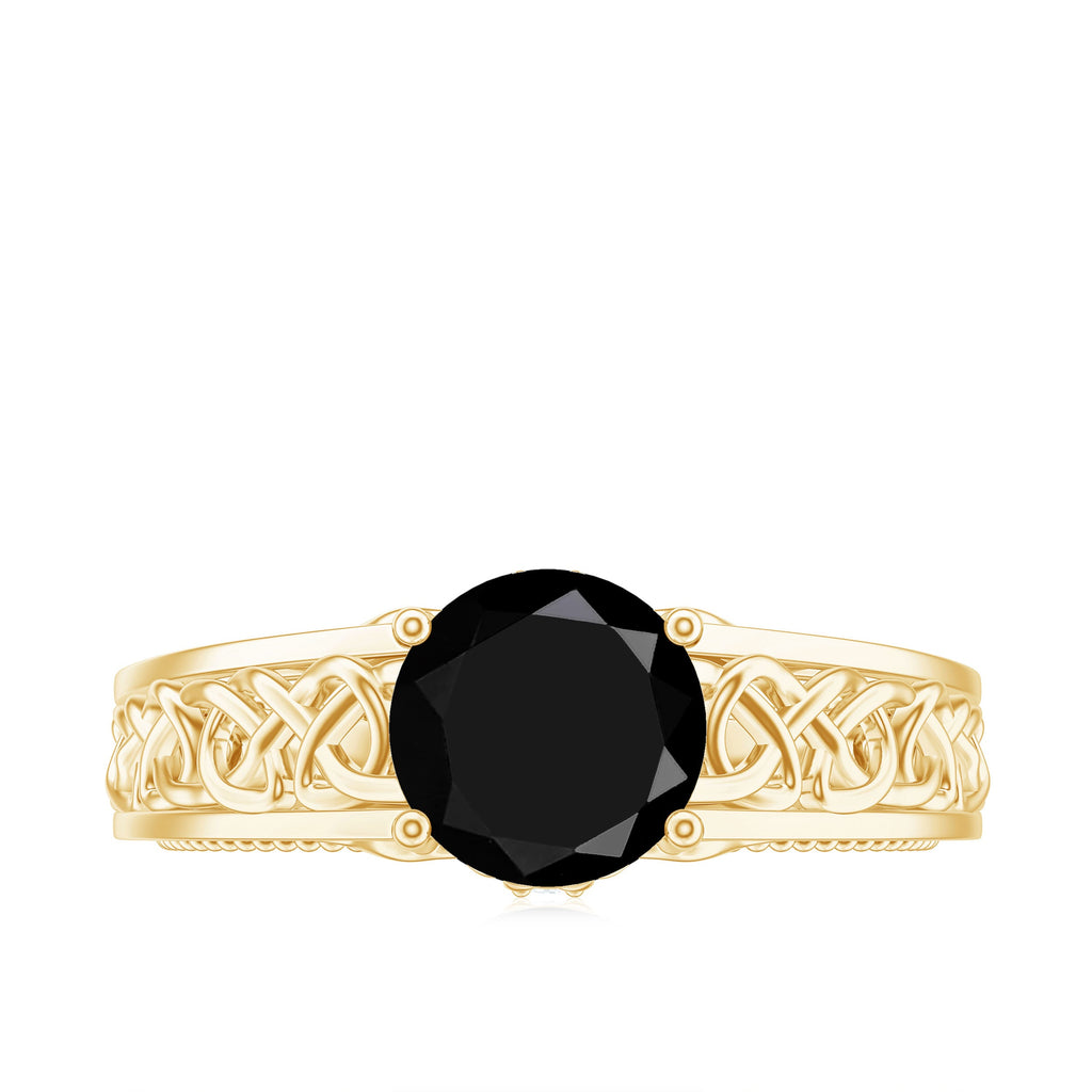 Vintage Style Black Spinel Diamond Engagement Ring with Celtic Knot