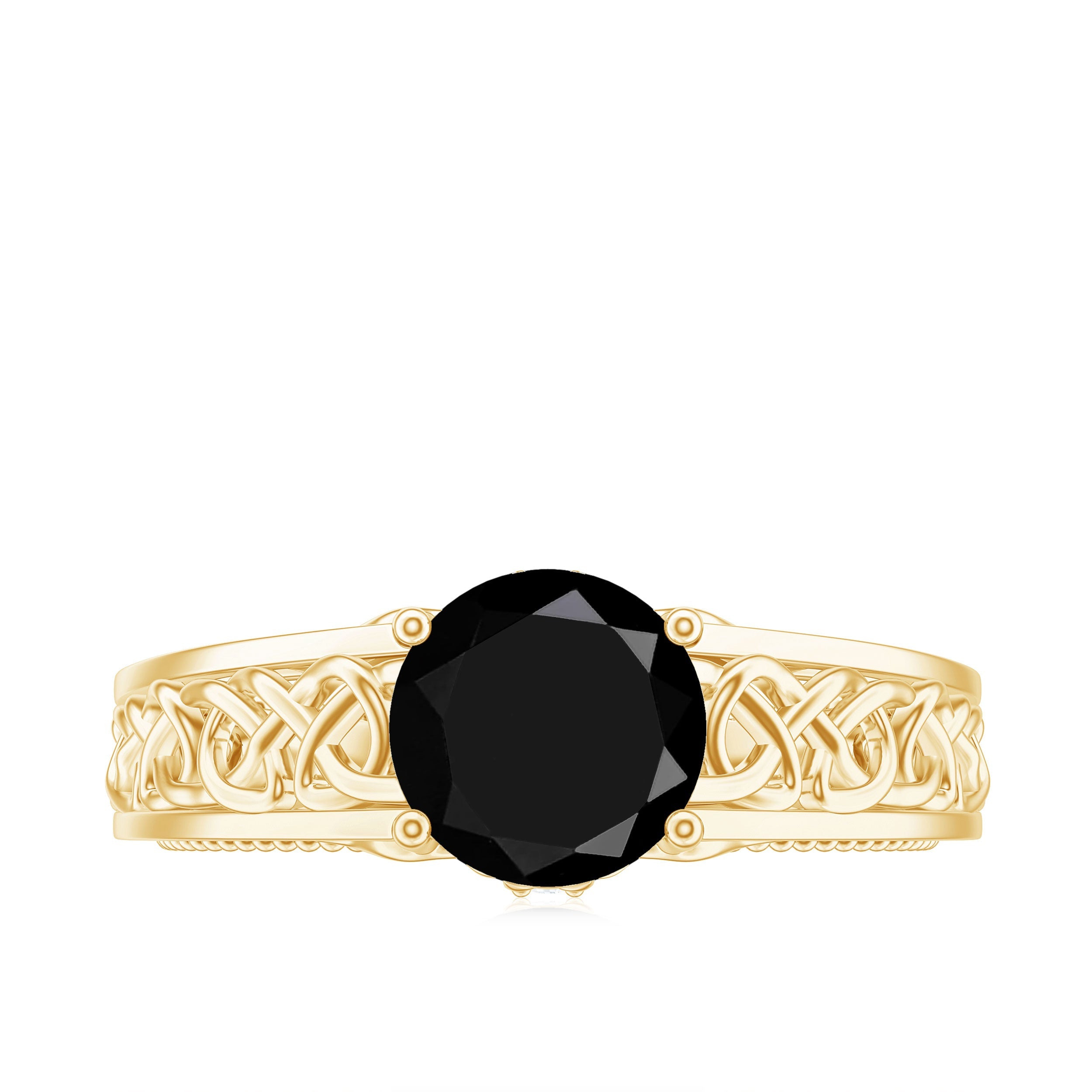 Vintage Style Black Spinel Diamond Engagement Ring with Celtic Knot