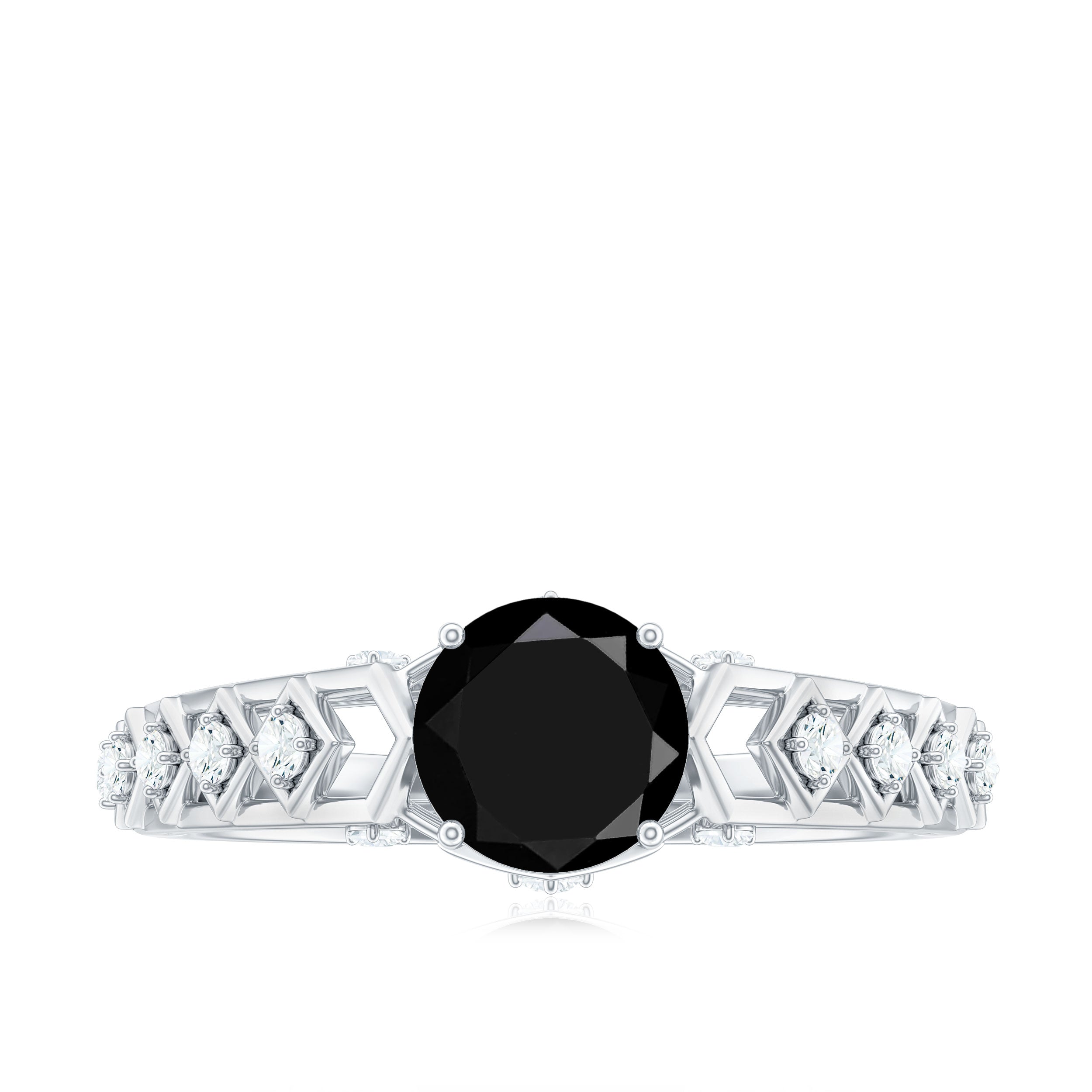 Art Deco Inspired Black Spinel Solitaire Engagement Ring with Diamond