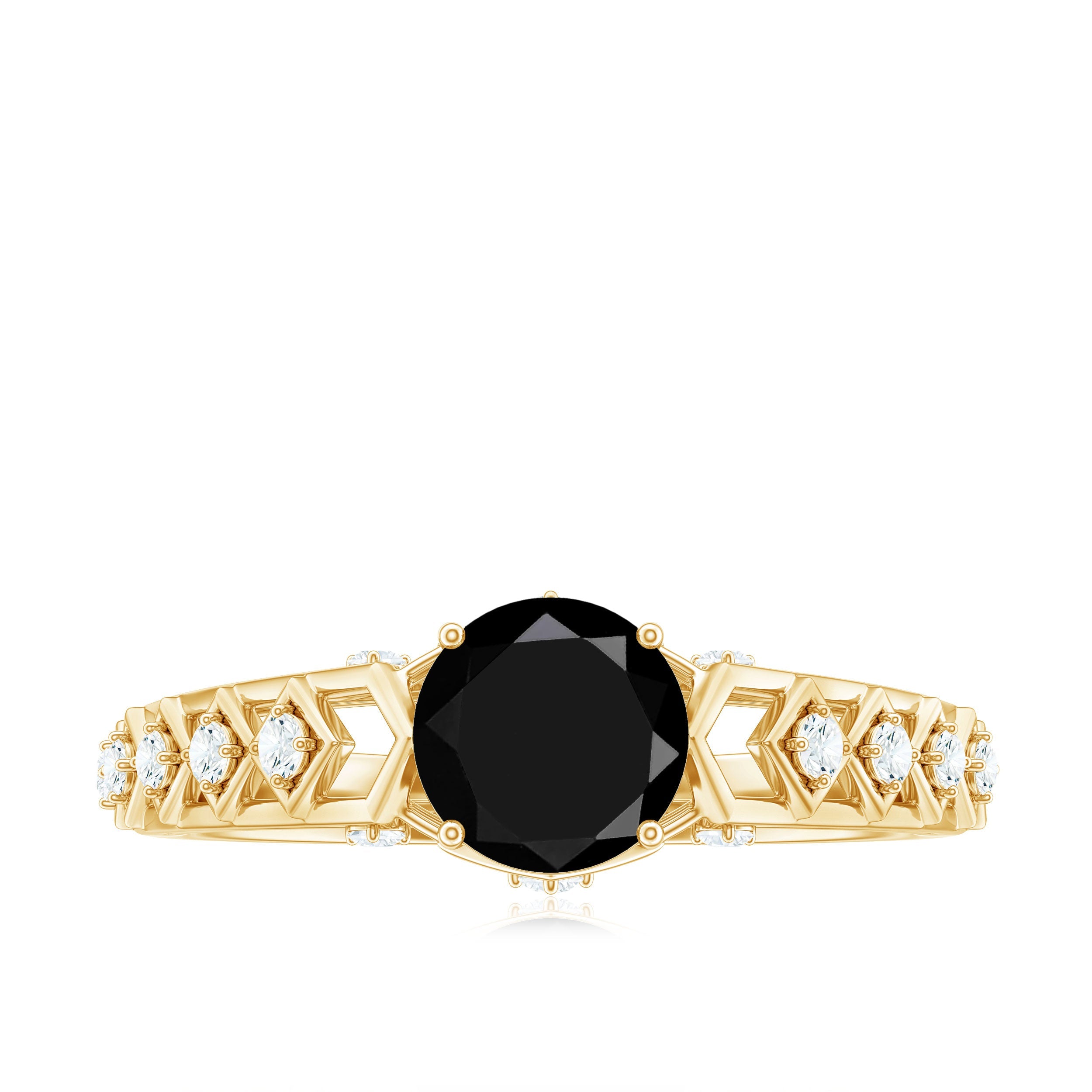 Art Deco Inspired Black Spinel Solitaire Engagement Ring with Diamond