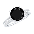 Natural Black Spinel Solitaire Engagement Ring with Diamond Side Stones