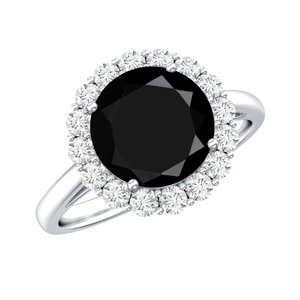 Natural 2.6 Carat Black Spinel Engagement Ring with Diamond Halo