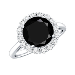Natural 2.6 Carat Black Spinel Engagement Ring with Diamond Halo | Rings | Wiccan Center