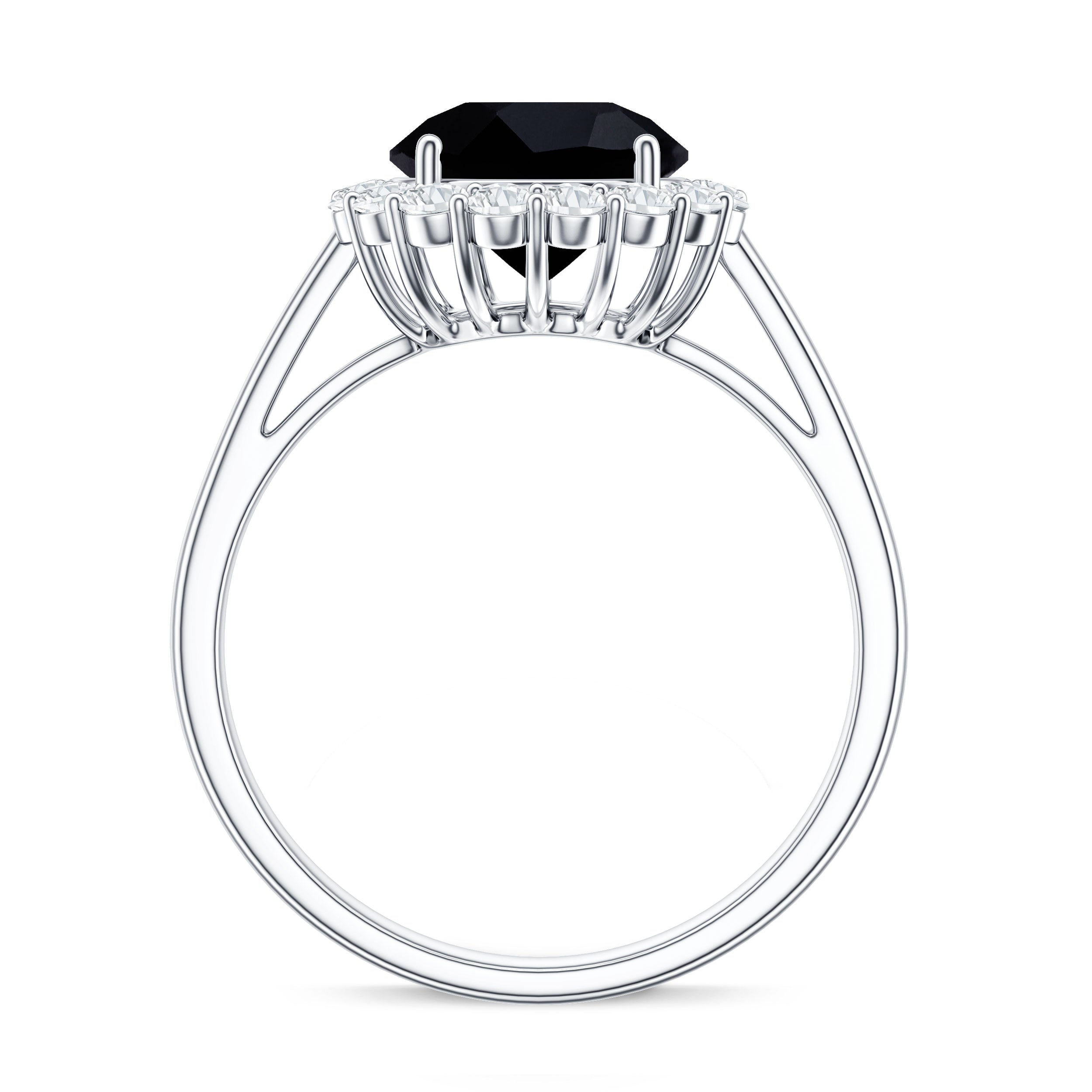 Natural 2.6 Carat Black Spinel Engagement Ring with Diamond Halo