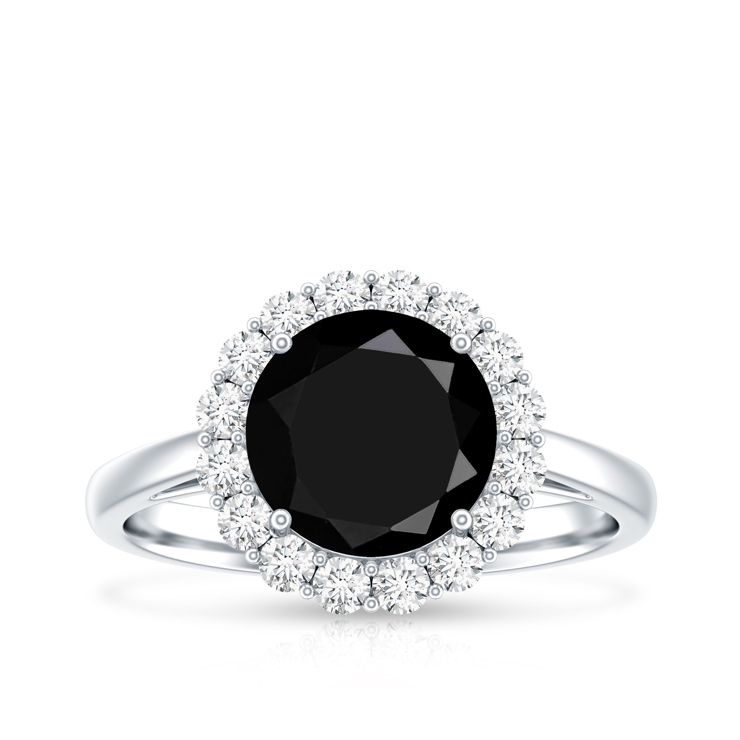 Natural 2.6 Carat Black Spinel Engagement Ring with Diamond Halo