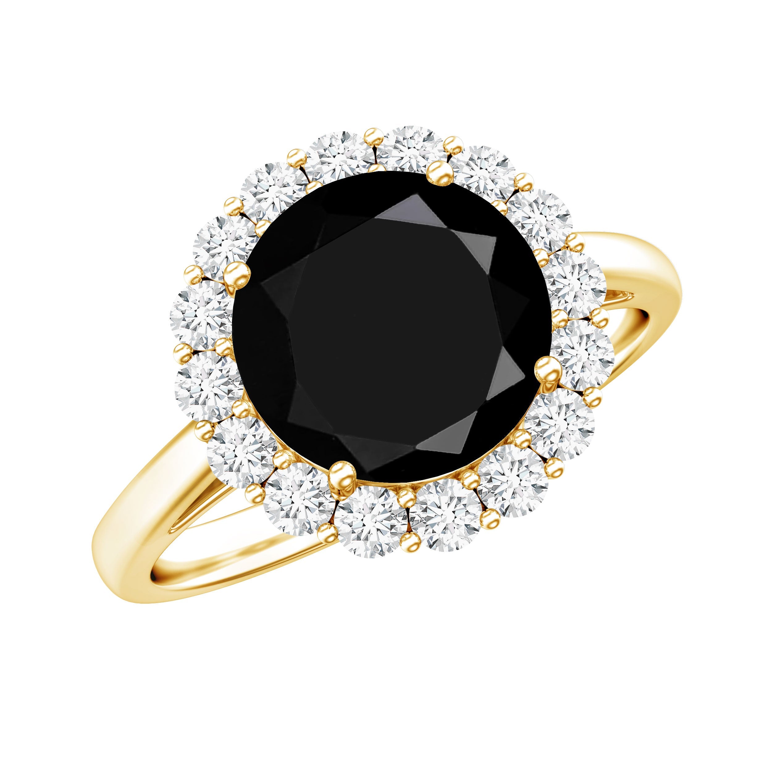 Natural 2.6 Carat Black Spinel Engagement Ring with Diamond Halo | Rings | Wiccan Center