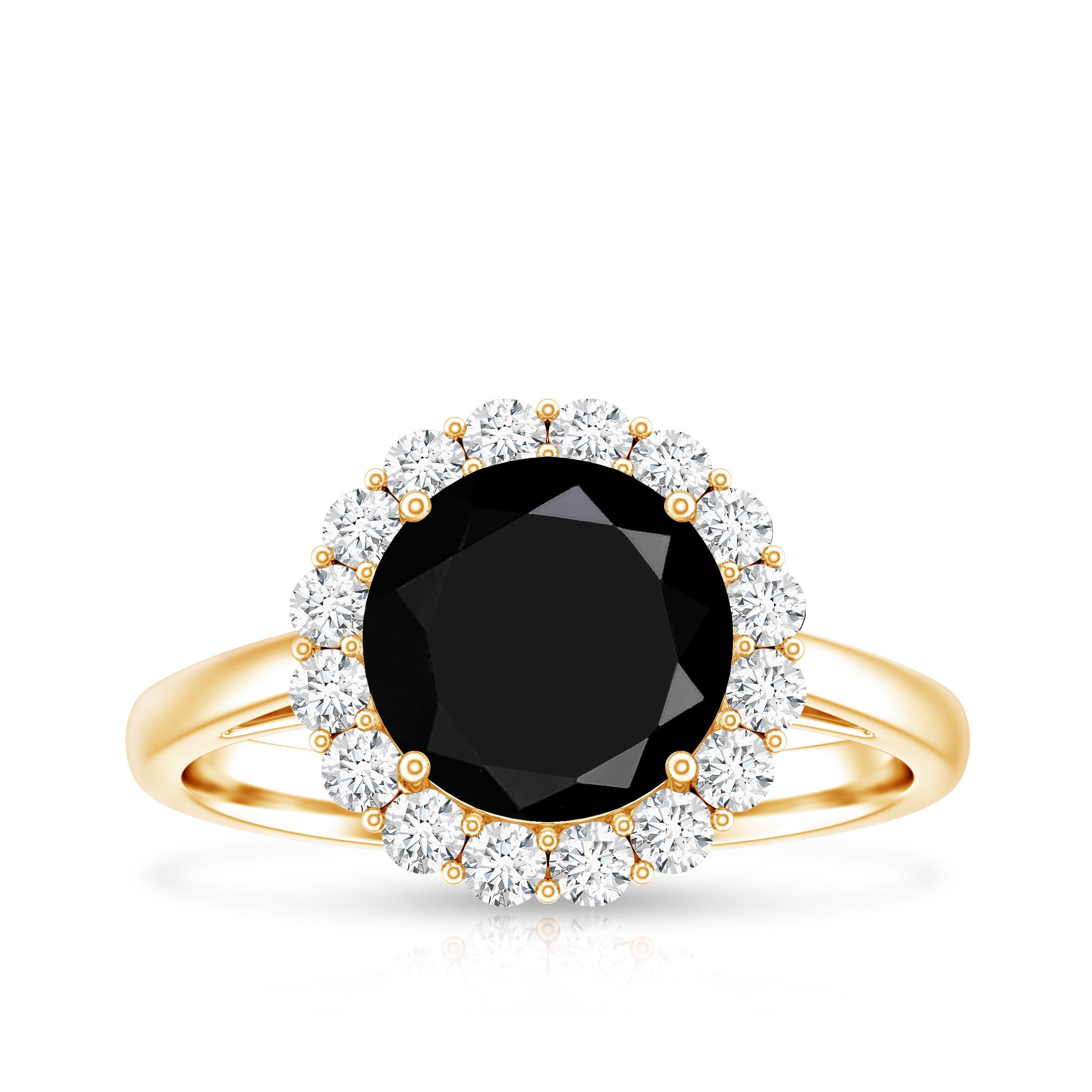 Natural 2.6 Carat Black Spinel Engagement Ring with Diamond Halo