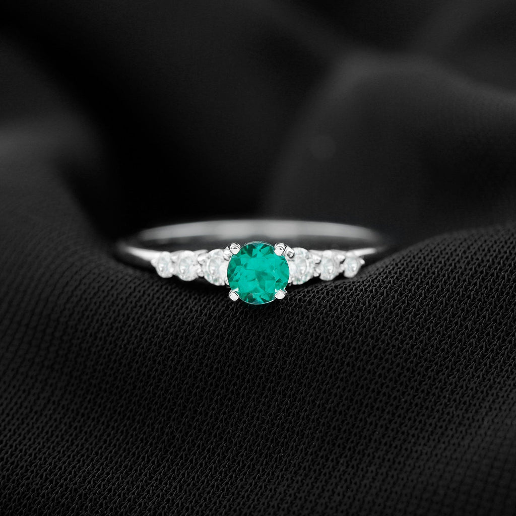 Round Lab Grown Emerald Diamond Promise Ring with Certificate