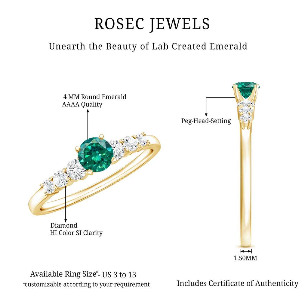 Round Lab Grown Emerald Diamond Promise Ring with Certificate