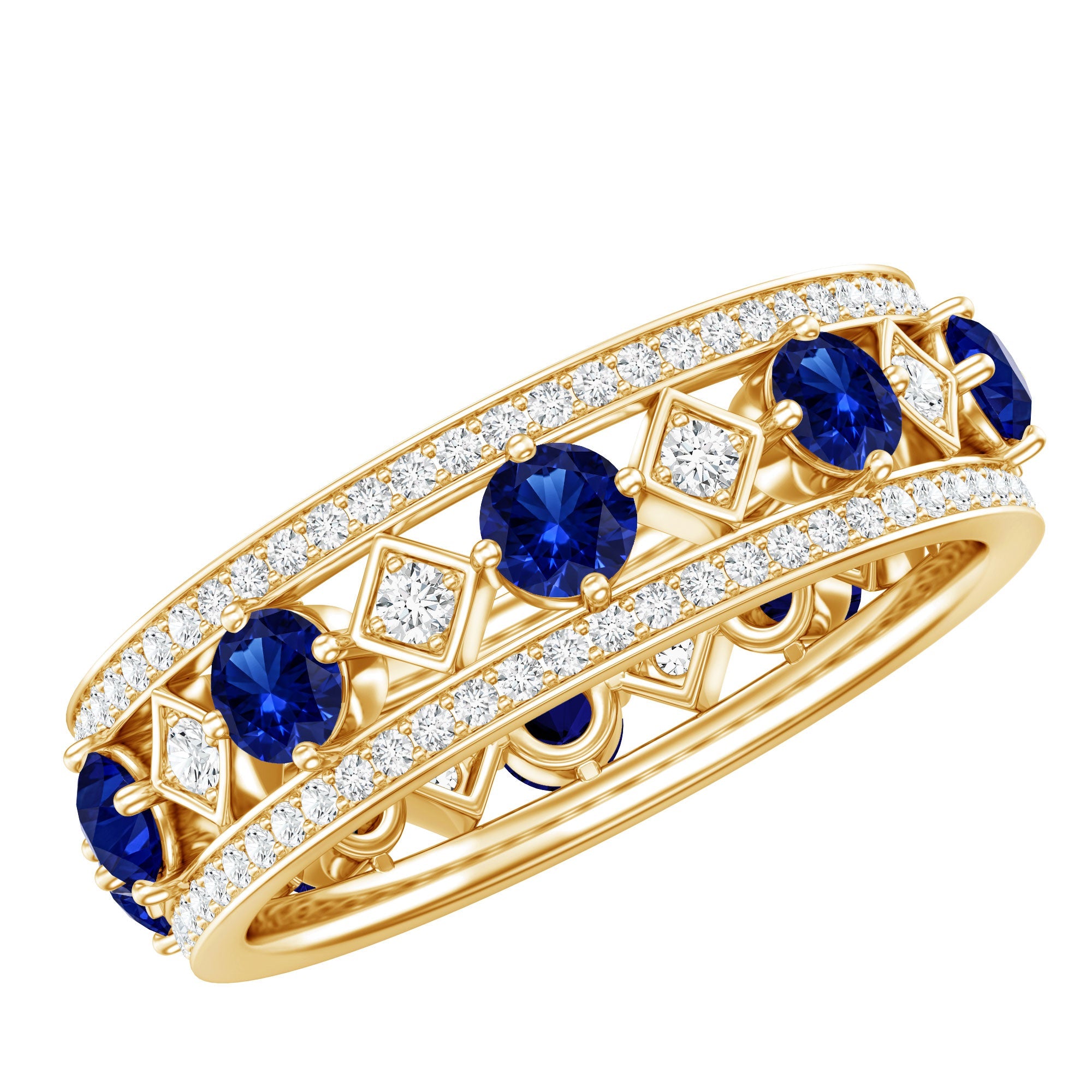Lab Created Blue Sapphire and Diamond Full Eternity Band Ring | Rings | Wiccan Center