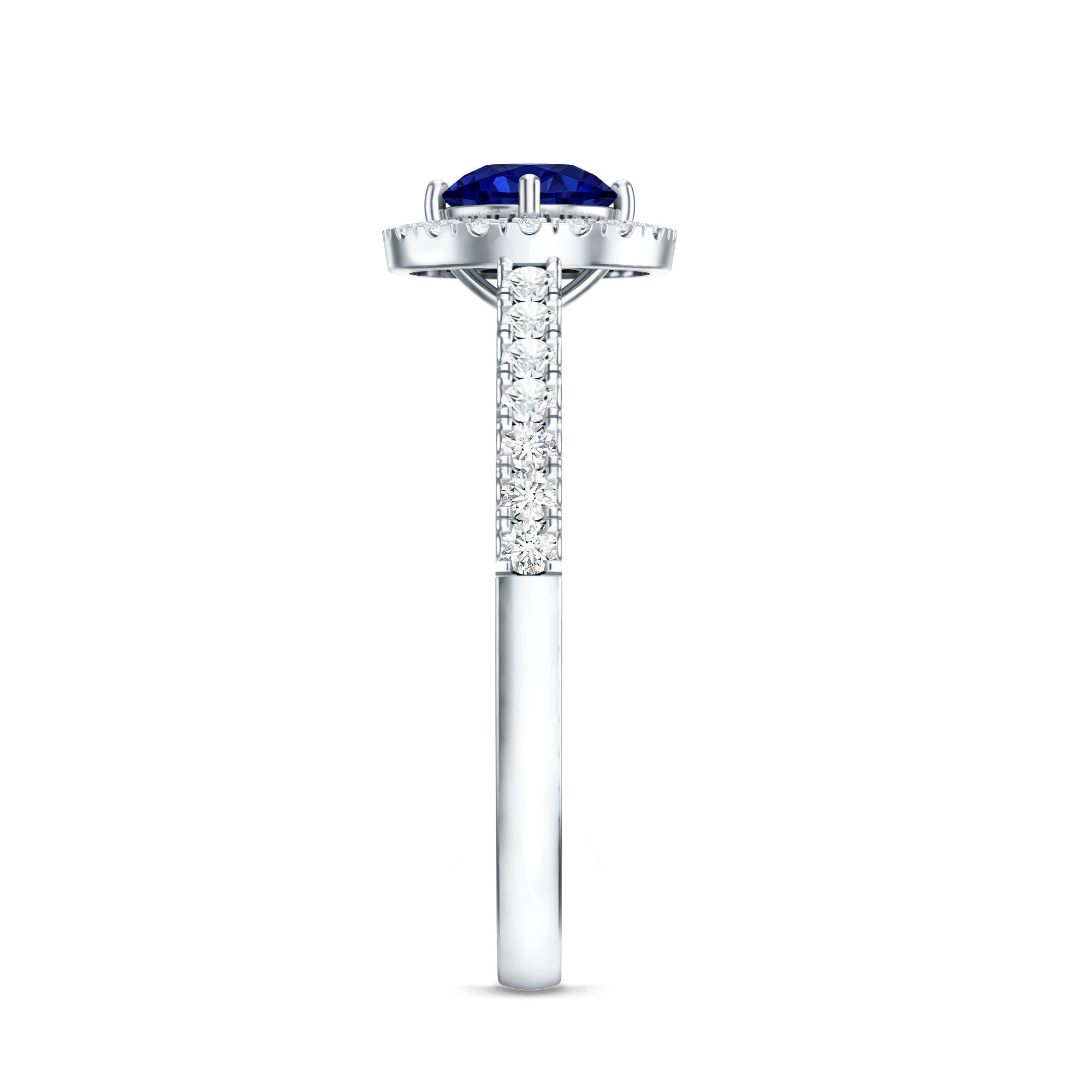 Certified 0.6 Carat Lab Grown Blue Sapphire Diamond Engagement Ring with Halo