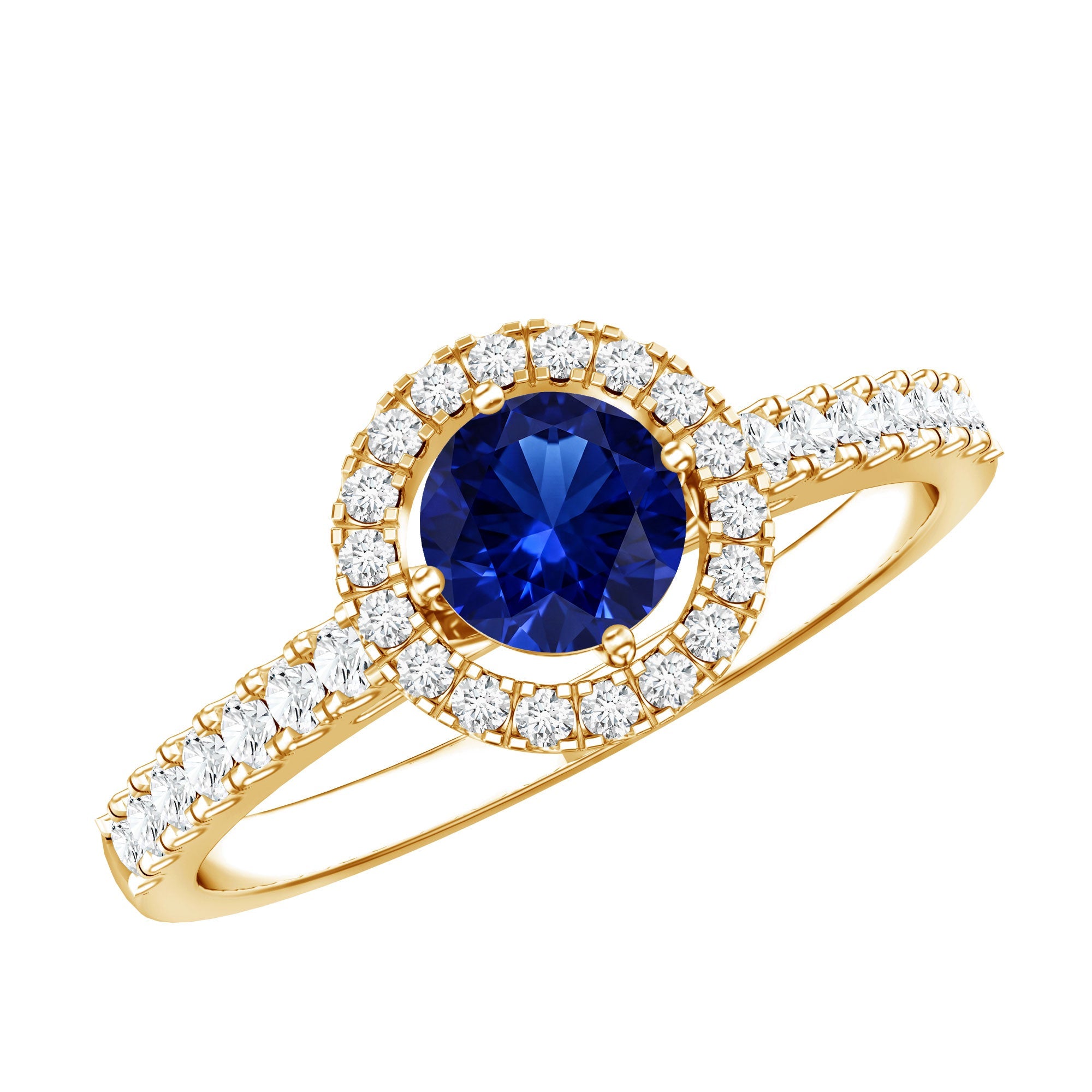 Certified 0.6 Carat Lab Grown Blue Sapphire Diamond Engagement Ring with Halo | Rings | Wiccan Center