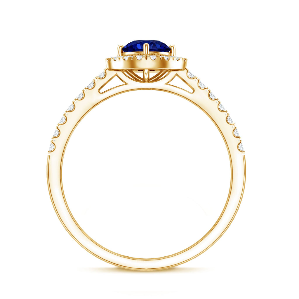 Certified 0.6 Carat Lab Grown Blue Sapphire Diamond Engagement Ring with Halo