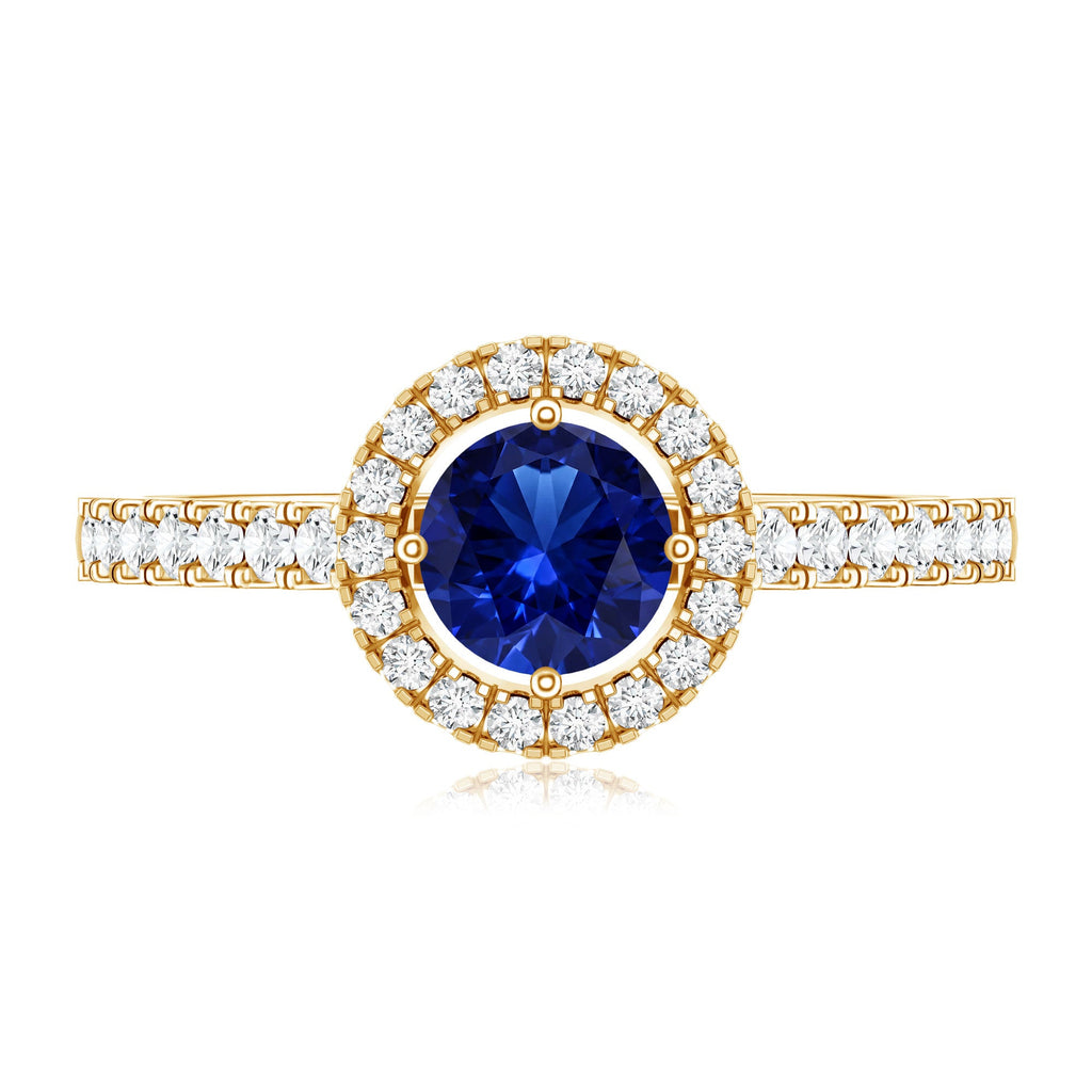 Certified 0.6 Carat Lab Grown Blue Sapphire Diamond Engagement Ring with Halo