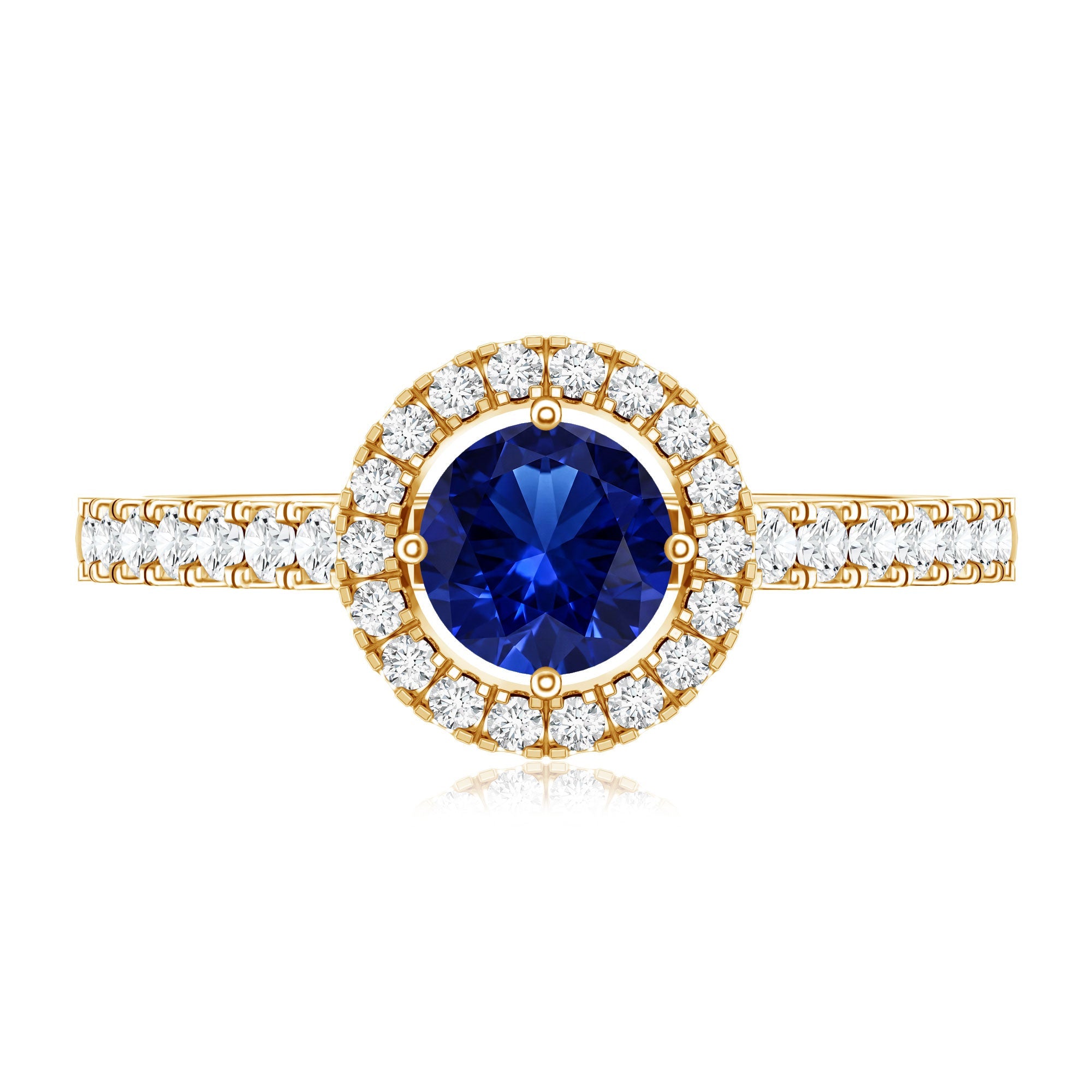 Certified 0.6 Carat Lab Grown Blue Sapphire Diamond Engagement Ring with Halo