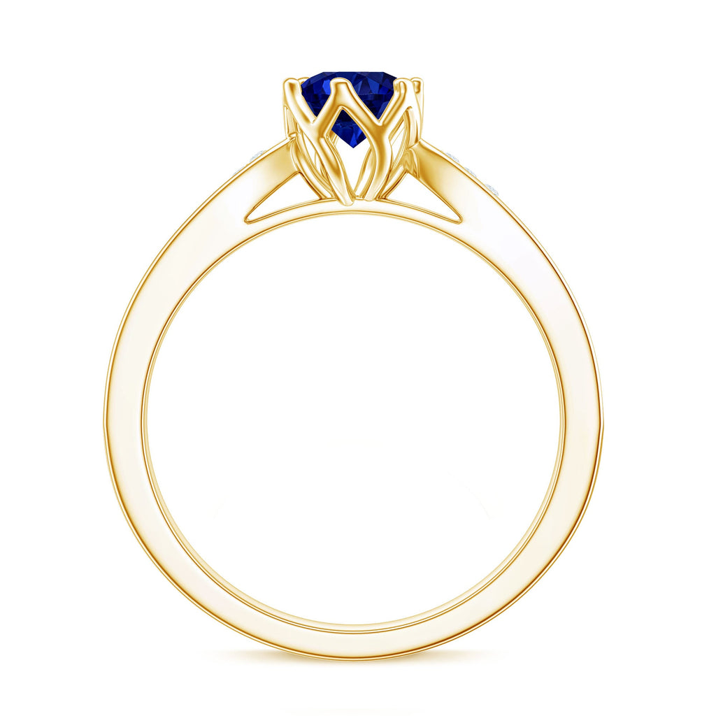 Certified Lab Created Blue Sapphire Minimal Engagement Ring with Diamond Side Stones