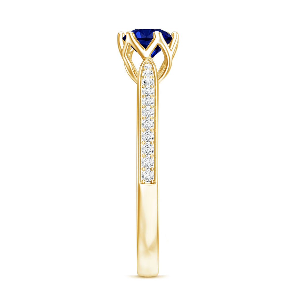 Certified Lab Created Blue Sapphire Minimal Engagement Ring with Diamond Side Stones
