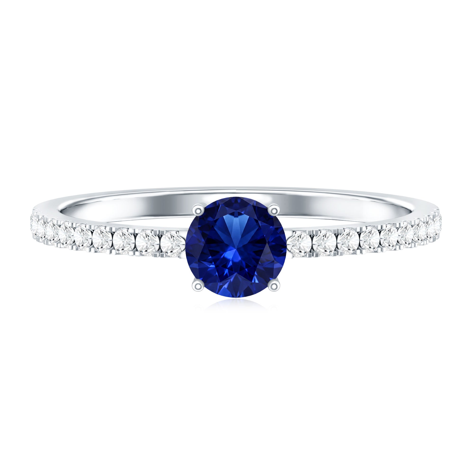 0.6 Carat Lab Created Blue Sapphire Promise Ring with Diamond Side Stones