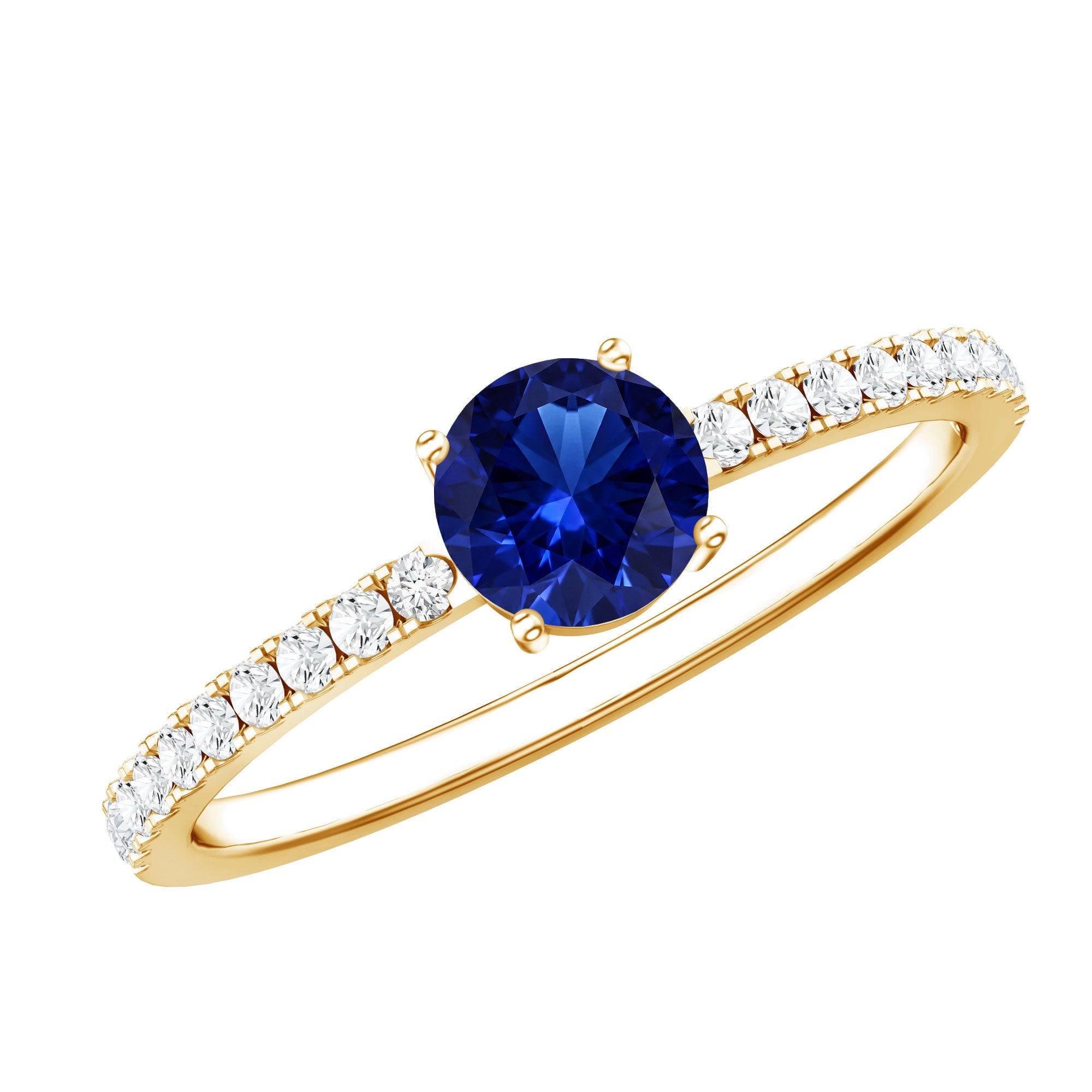 0.6 Carat Lab Created Blue Sapphire Promise Ring with Diamond Side Stones | Rings | Wiccan Center