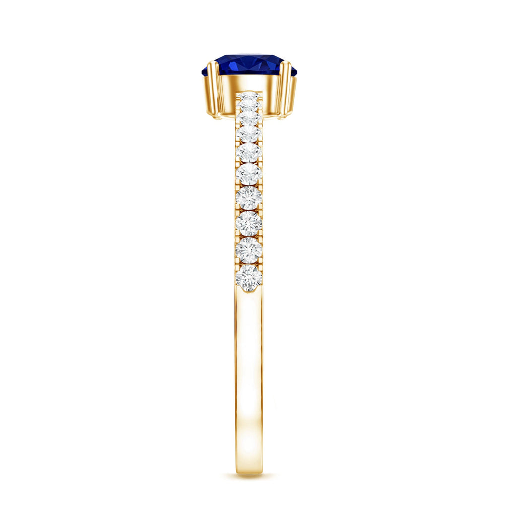 0.6 Carat Lab Created Blue Sapphire Promise Ring with Diamond Side Stones