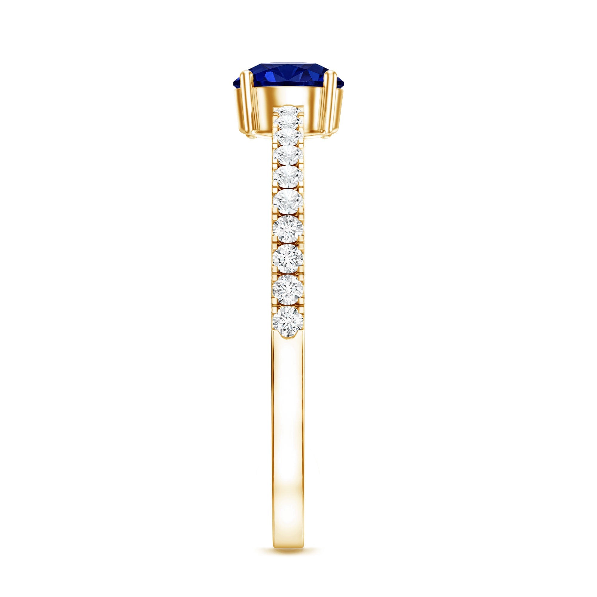 0.6 Carat Lab Created Blue Sapphire Promise Ring with Diamond Side Stones