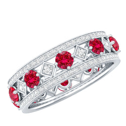 Lab Grown Ruby Vintage Wedding Band Ring With Moissanite | Rings | Wiccan Center