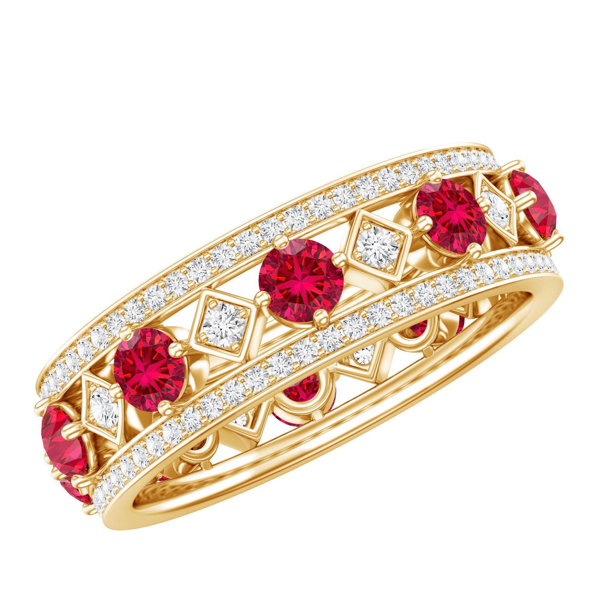 Lab Grown Ruby Vintage Wedding Band Ring With Moissanite | Rings | Wiccan Center