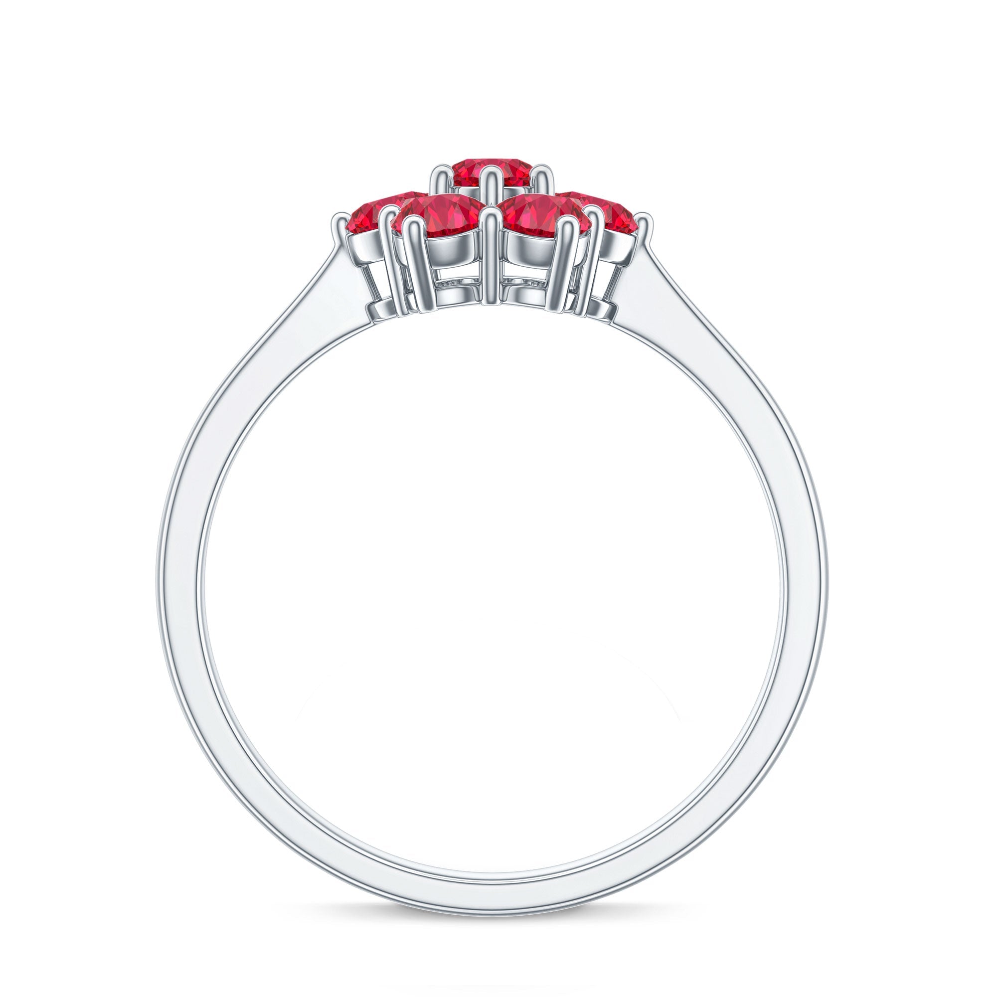 Certified Round Cut Lab Created Ruby Cluster Flower Ring