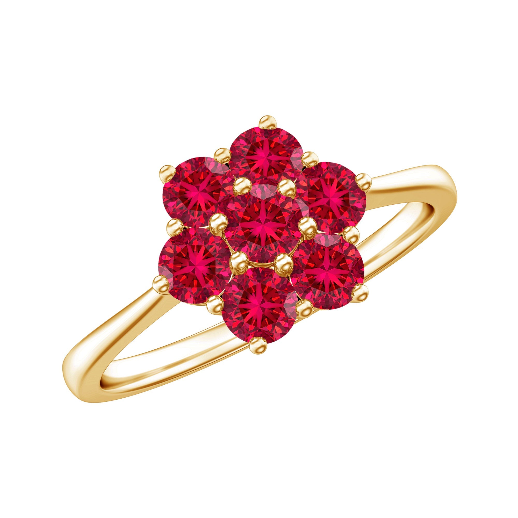 Certified Round Cut Lab Created Ruby Cluster Flower Ring | Rings | Wiccan Center