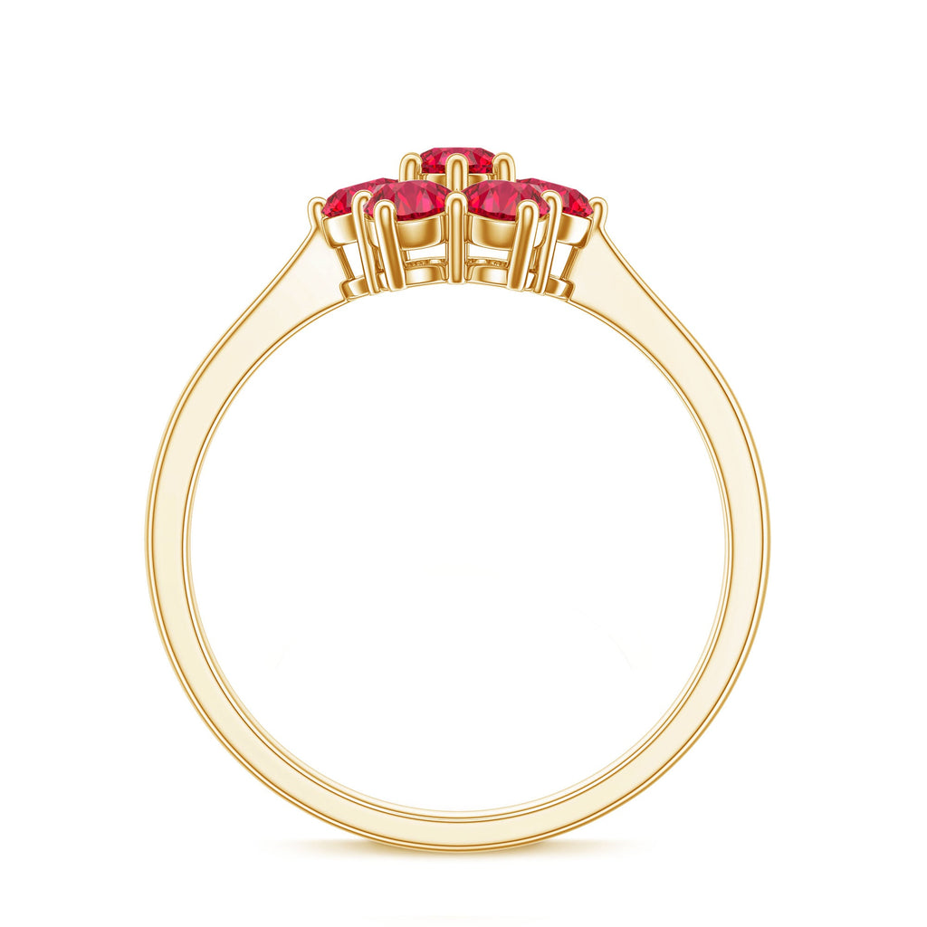 Certified Round Cut Lab Created Ruby Cluster Flower Ring