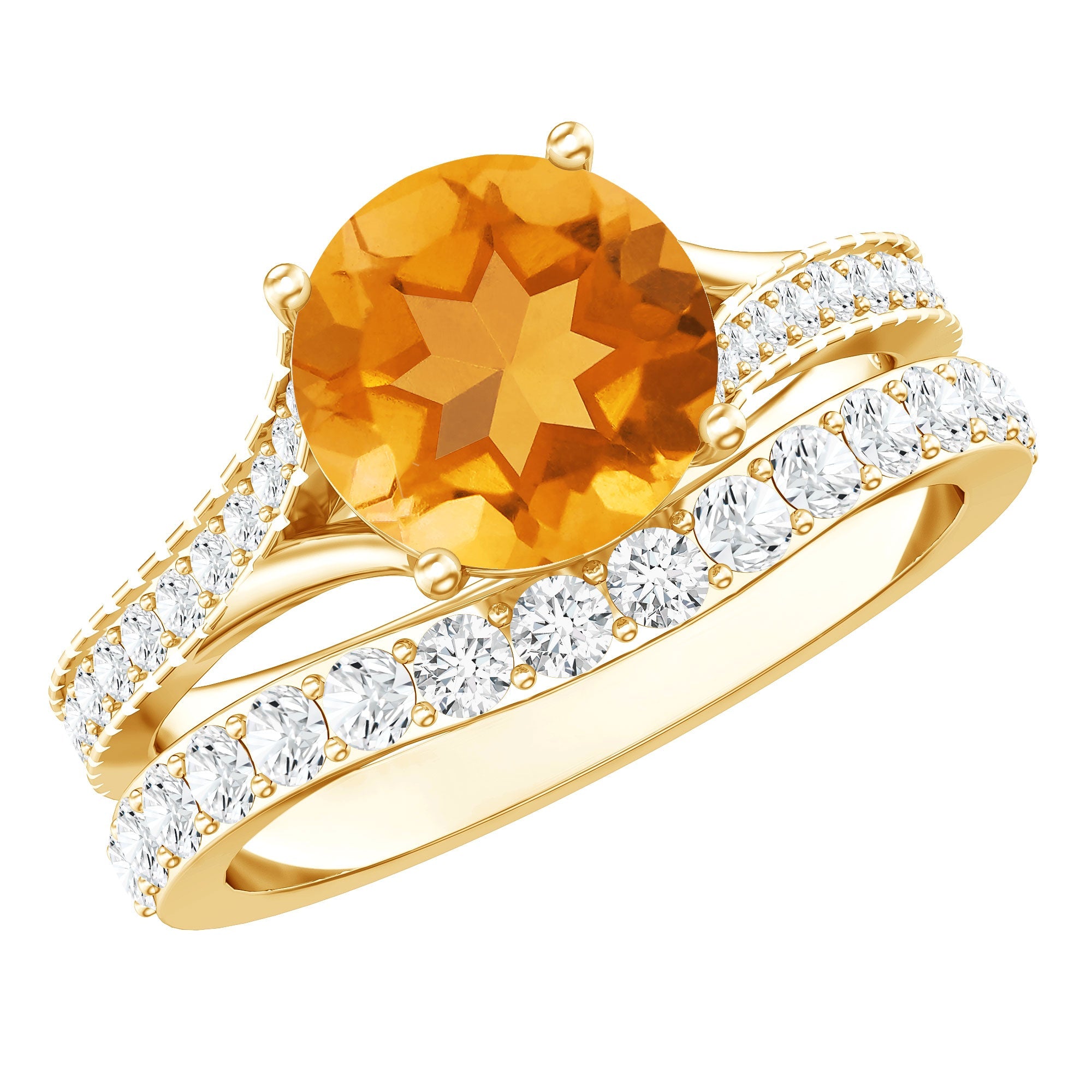 Certified Real Citrine Engagement Ring with Moissanite Wedding Band | Rings | Wiccan Center
