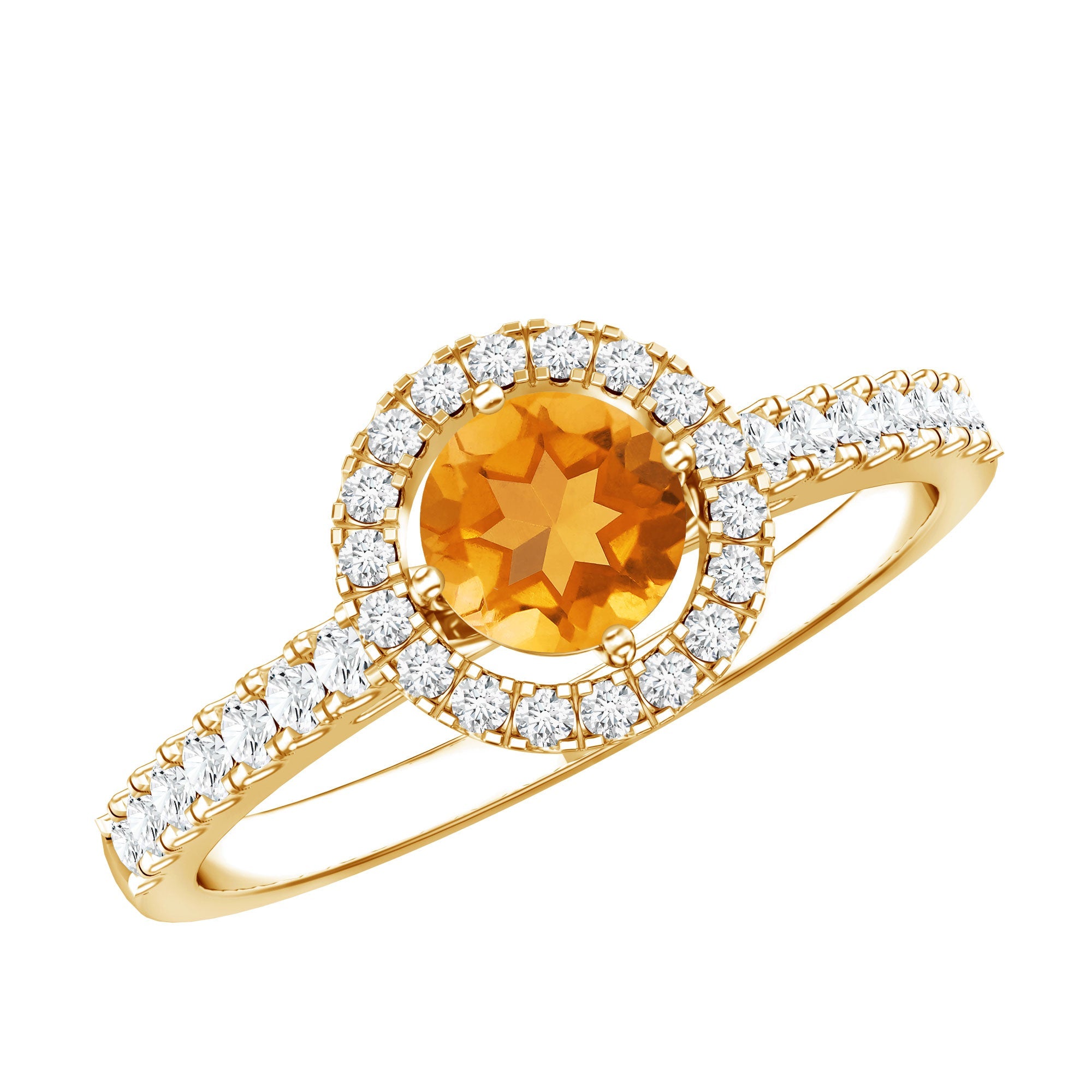 Minimalist Citrine Diamond Engagement Ring with Halo | Rings | Wiccan Center