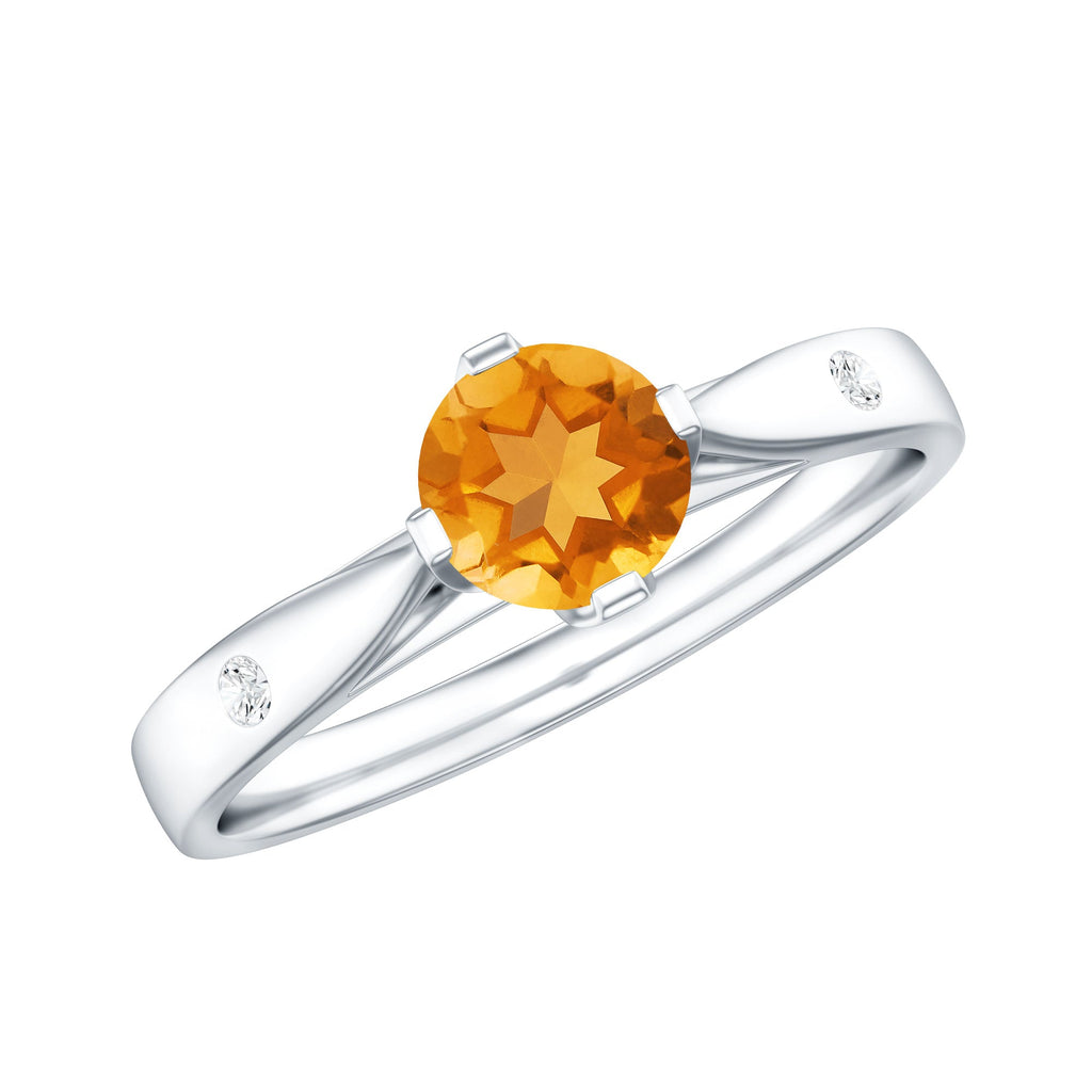 Certified Real Citrine Promise Ring with Diamond