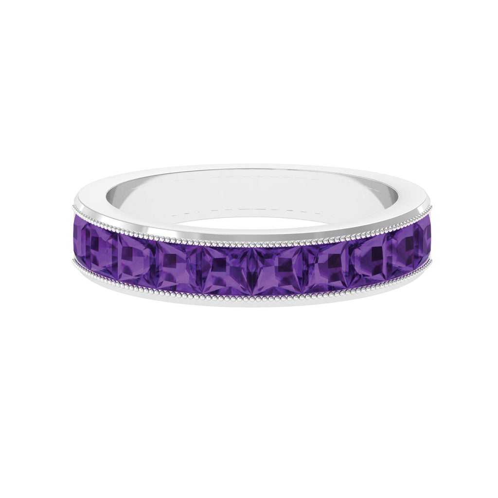 Natural Princess Cut Amethyst Half Eternity Ring for Women