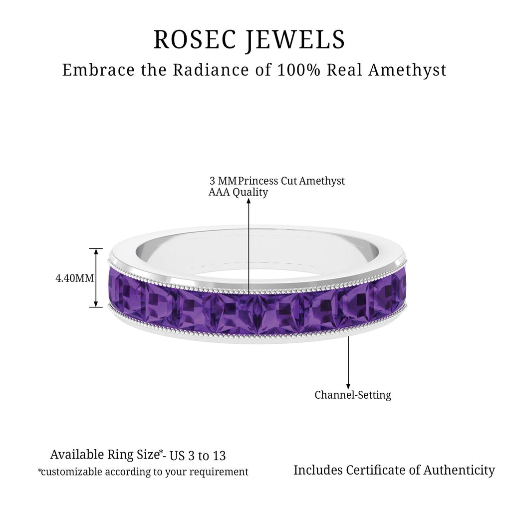 Natural Princess Cut Amethyst Half Eternity Ring for Women