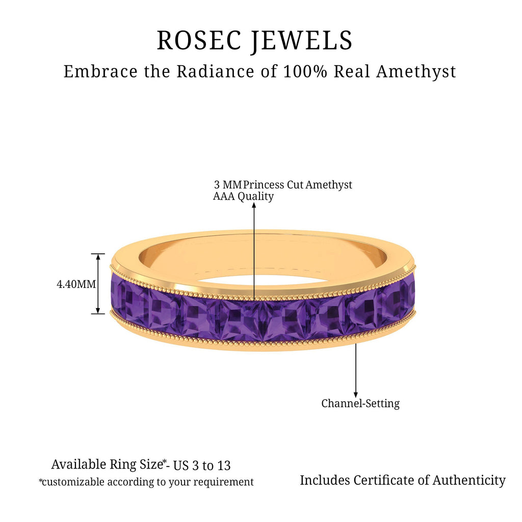 Natural Princess Cut Amethyst Half Eternity Ring for Women