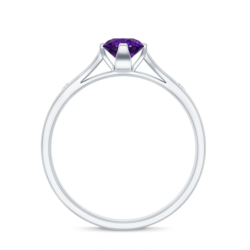 0.4 Carat Solitaire Round Shape Amethyst Ring with Diamond