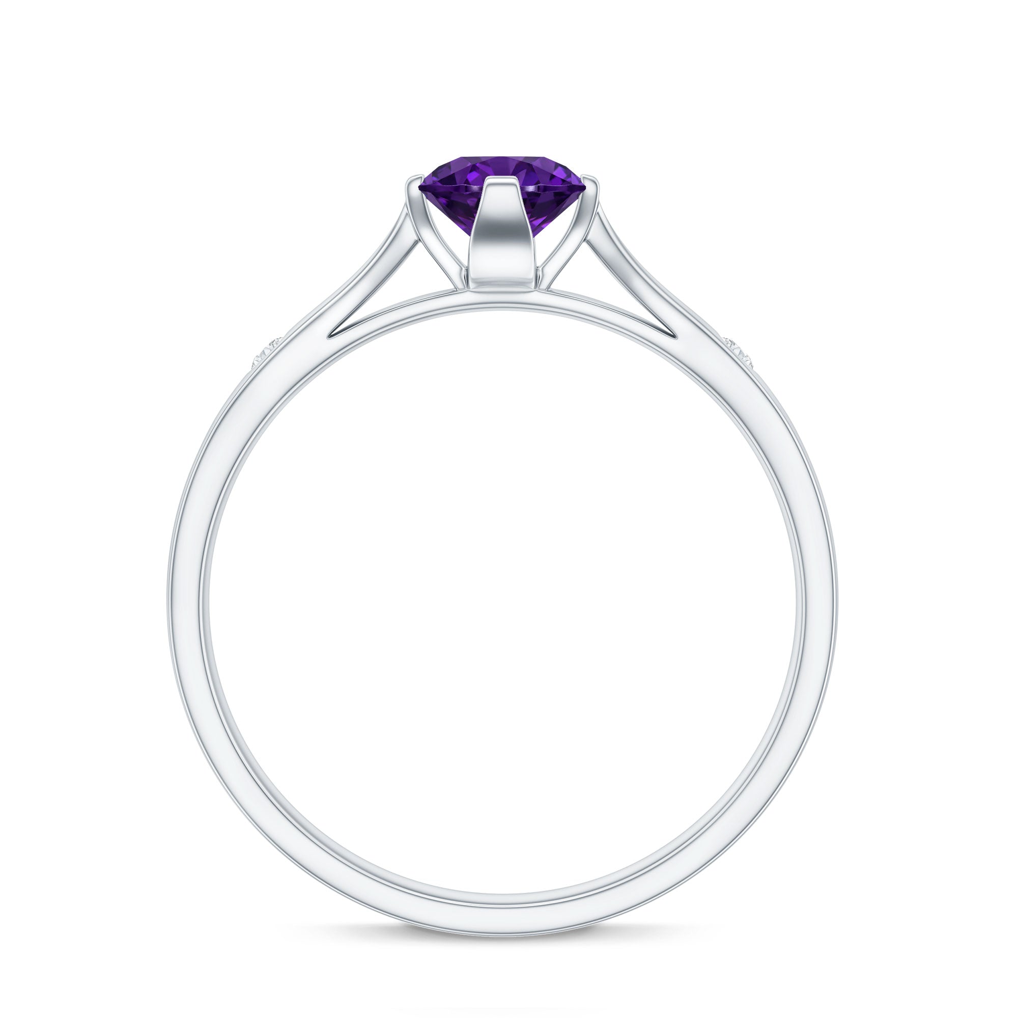 0.4 Carat Solitaire Round Shape Amethyst Ring with Diamond