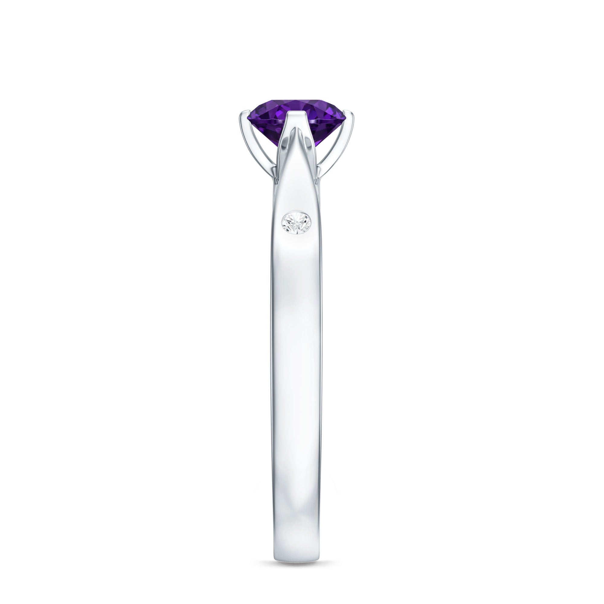 0.4 Carat Solitaire Round Shape Amethyst Ring with Diamond