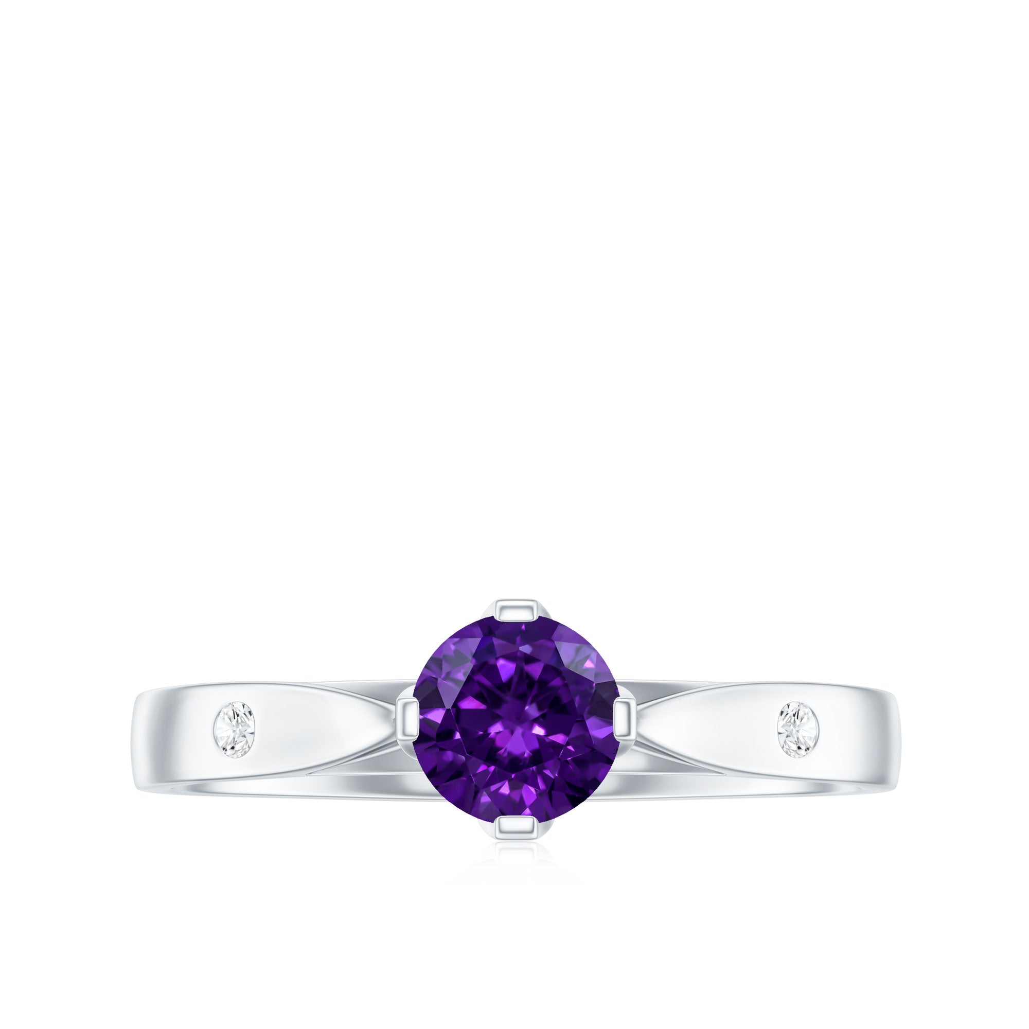 0.4 Carat Solitaire Round Shape Amethyst Ring with Diamond