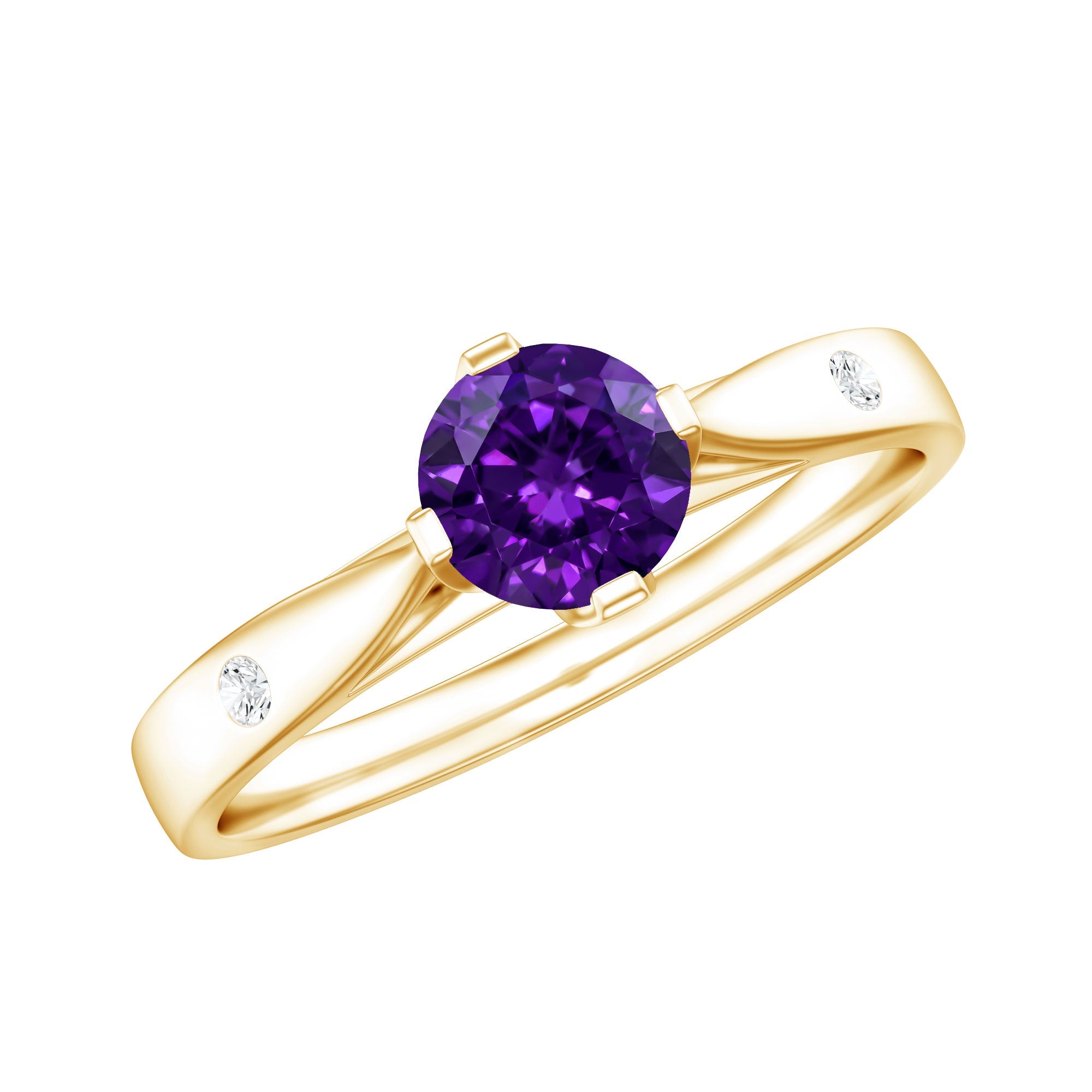 0.4 Carat Solitaire Round Shape Amethyst Ring with Diamond | Rings | Wiccan Center
