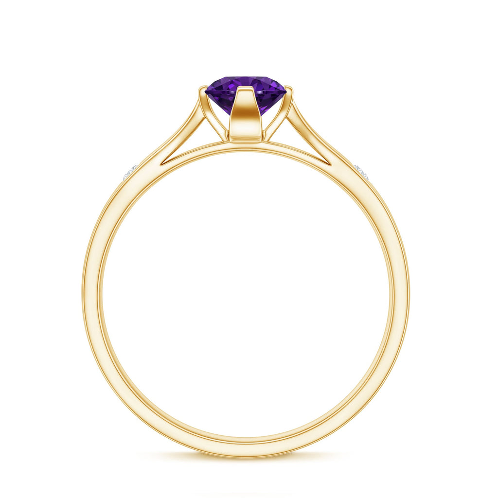 0.4 Carat Solitaire Round Shape Amethyst Ring with Diamond