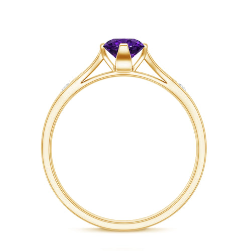 0.4 Carat Solitaire Round Shape Amethyst Ring with Diamond | Rings | Wiccan Center