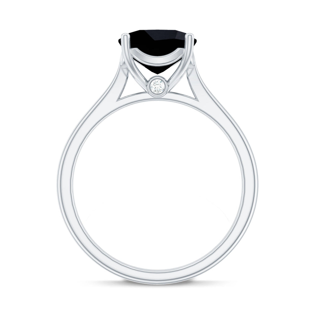 2 Carat Cushion Cut Black Spinel Solitaire Engagement Ring