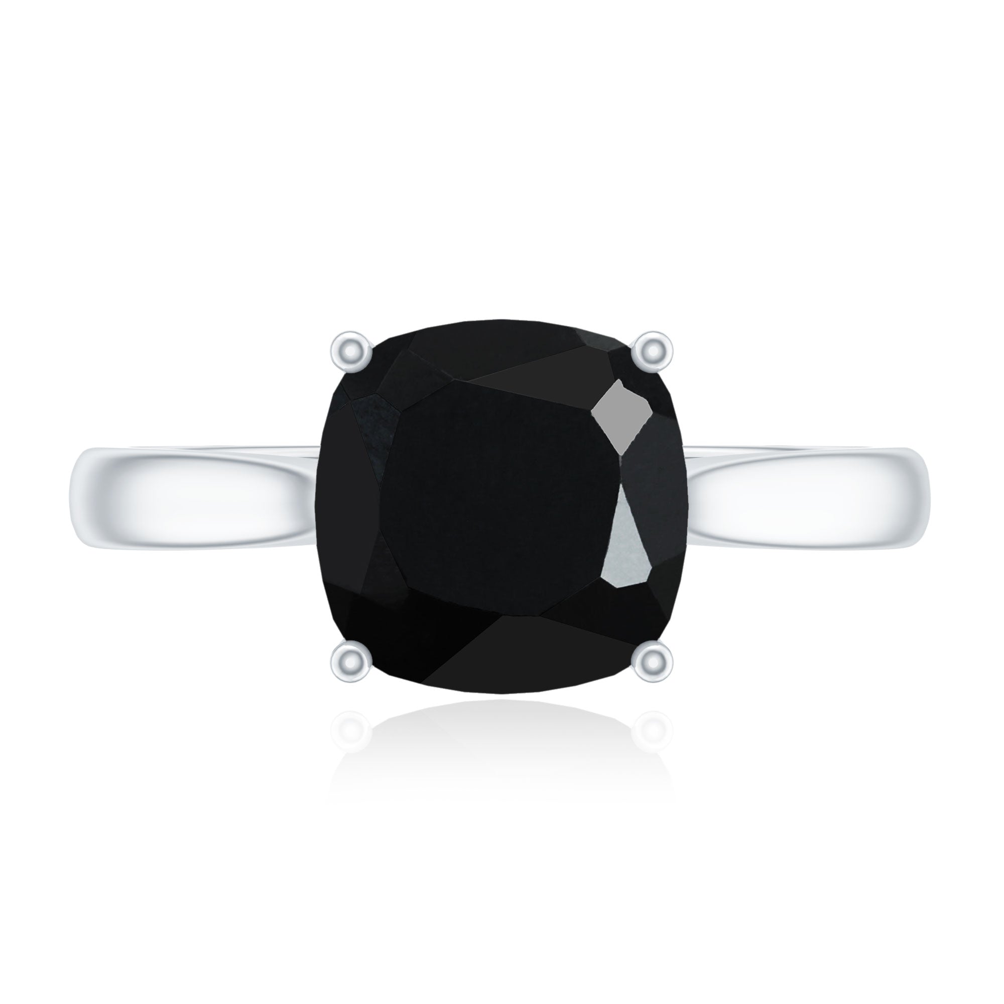 2 Carat Cushion Cut Black Spinel Solitaire Engagement Ring