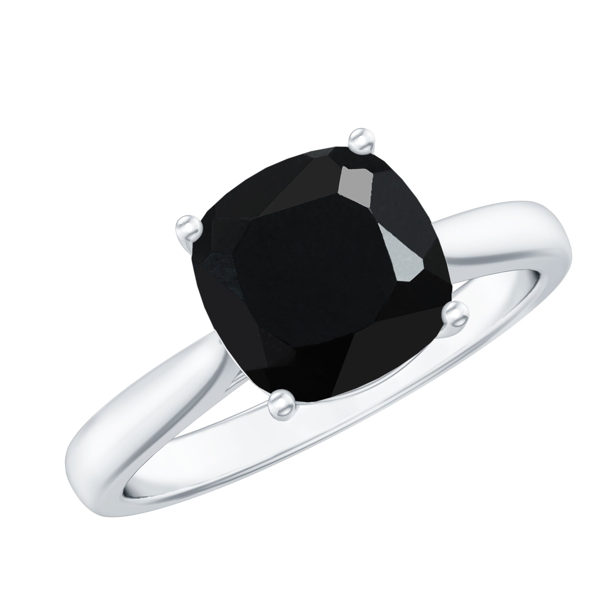2 Carat Cushion Cut Black Onyx Solitaire Engagement Ring