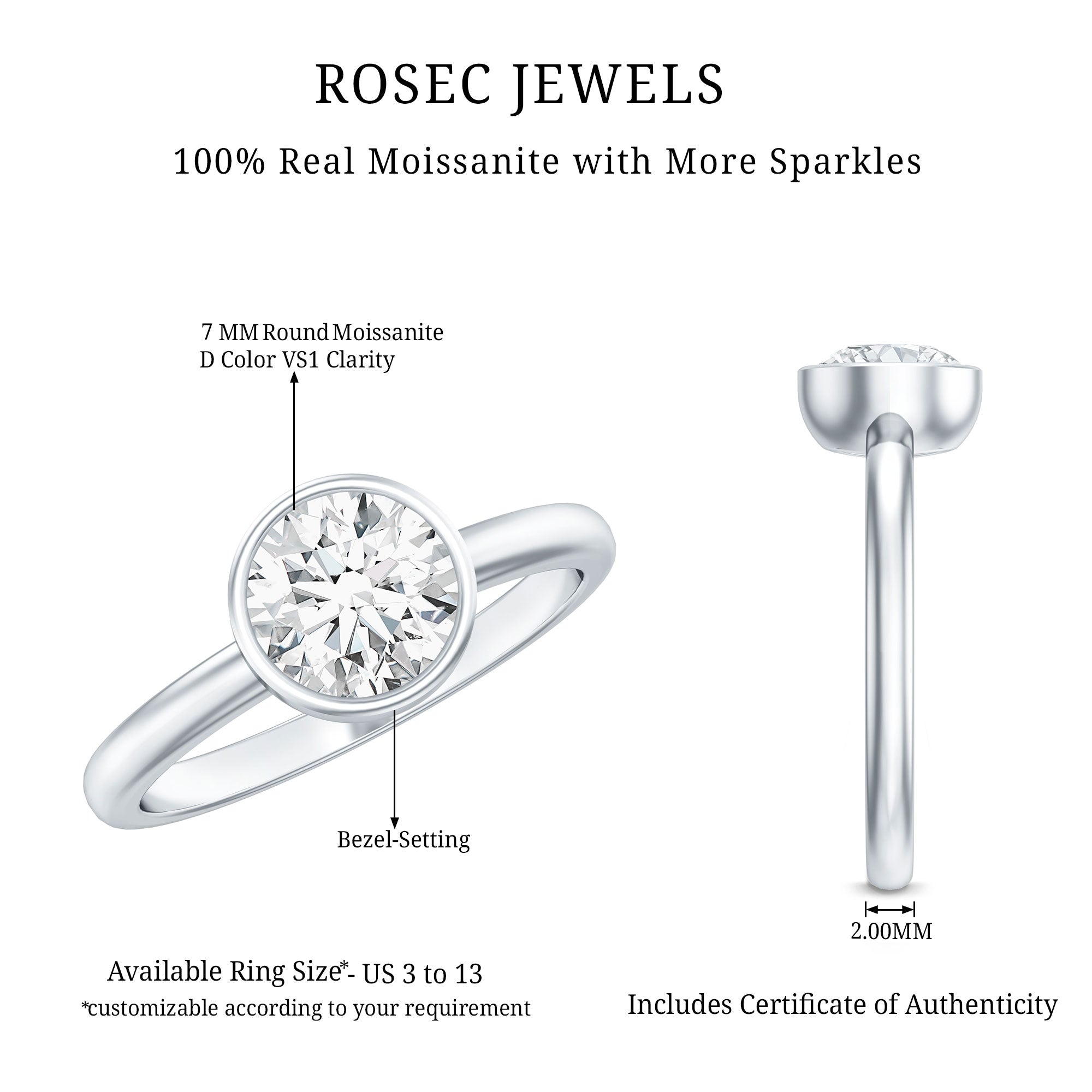 Bezel Set Moissanite Solitaire Ring For Engagement