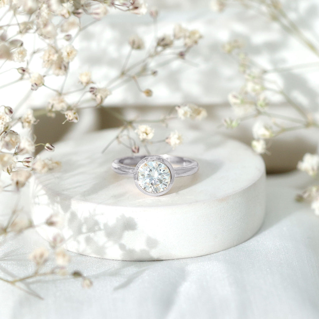 Bezel Set Moissanite Solitaire Ring For Engagement