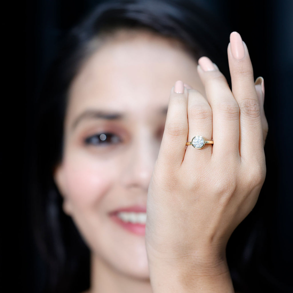 Bezel Set Moissanite Solitaire Ring For Engagement