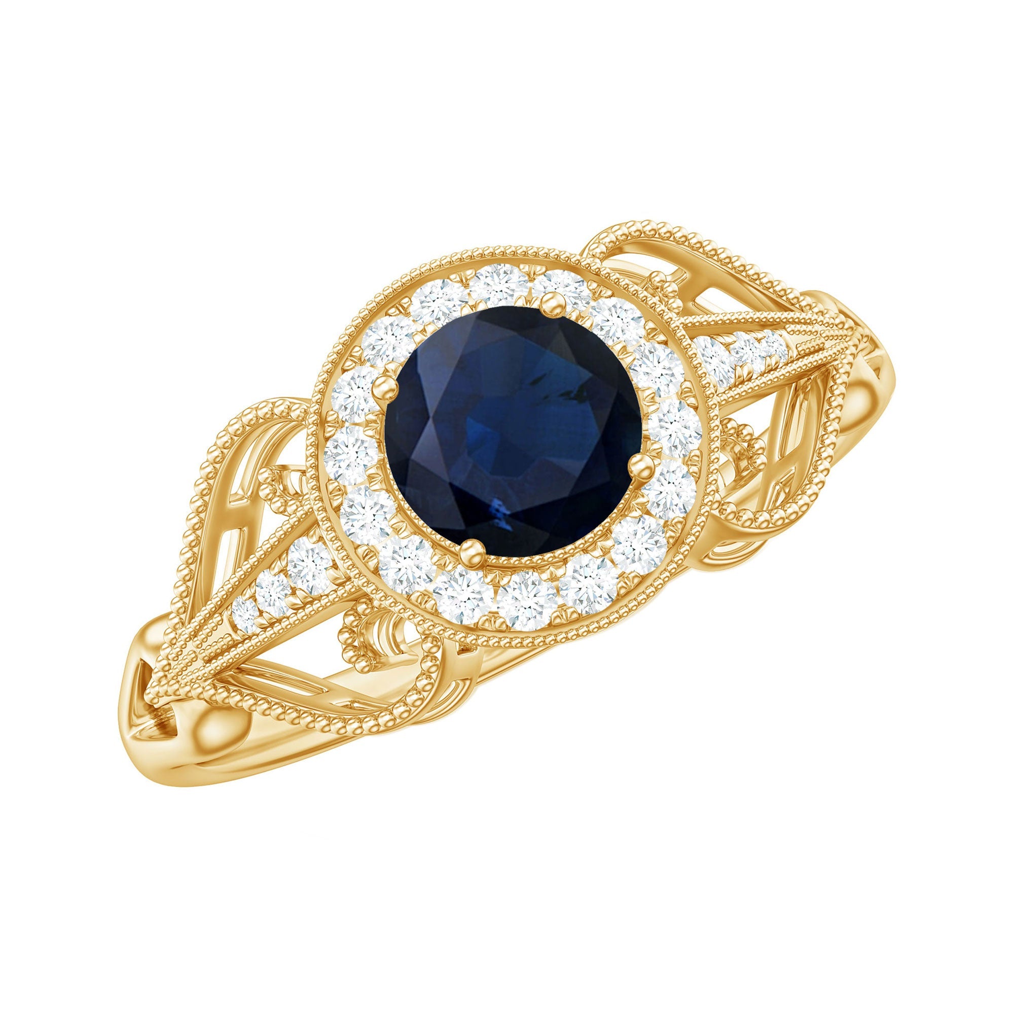 Vintage Looking Blue Sapphire with Diamond Halo Engagement Ring | Rings | Wiccan Center
